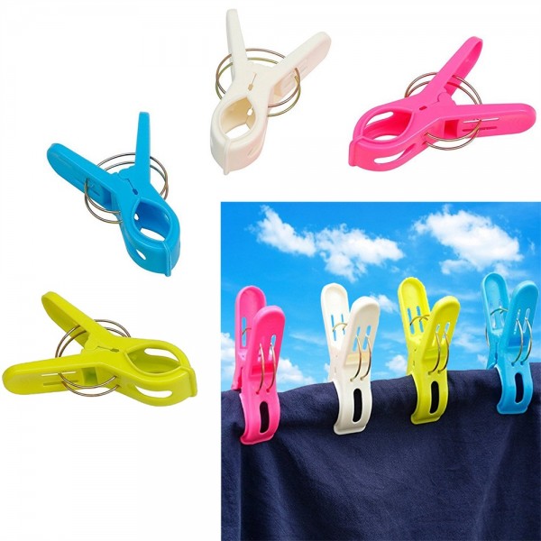 8 Pack Beach Towel Clips Chair Clips Pool Chairs in Fun Bright Colors,Plastic Quilt Clips Windproof Clothes Hanging Peg - Keep the Towels from Blowing Away,Jumbo Size