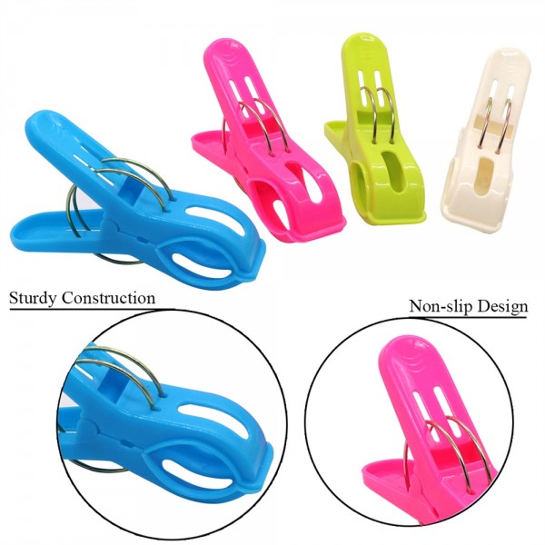 8 Pack Beach Towel Clips Chair Clips Pool Chairs in Fun Bright Colors,Plastic Quilt Clips Windproof Clothes Hanging Peg - Keep the Towels from Blowing Away,Jumbo Size